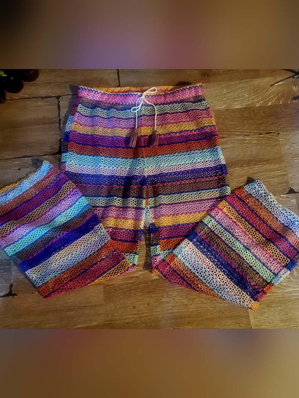 No Boundaries Multi-Color Striped Crochet Women’s Wide Leg Pants